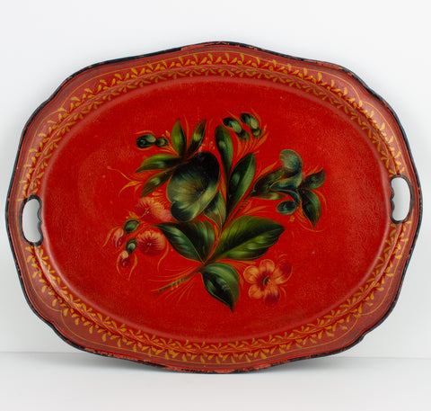 Vintage Russian Hand-Painted Enamel Metal Tray found in France