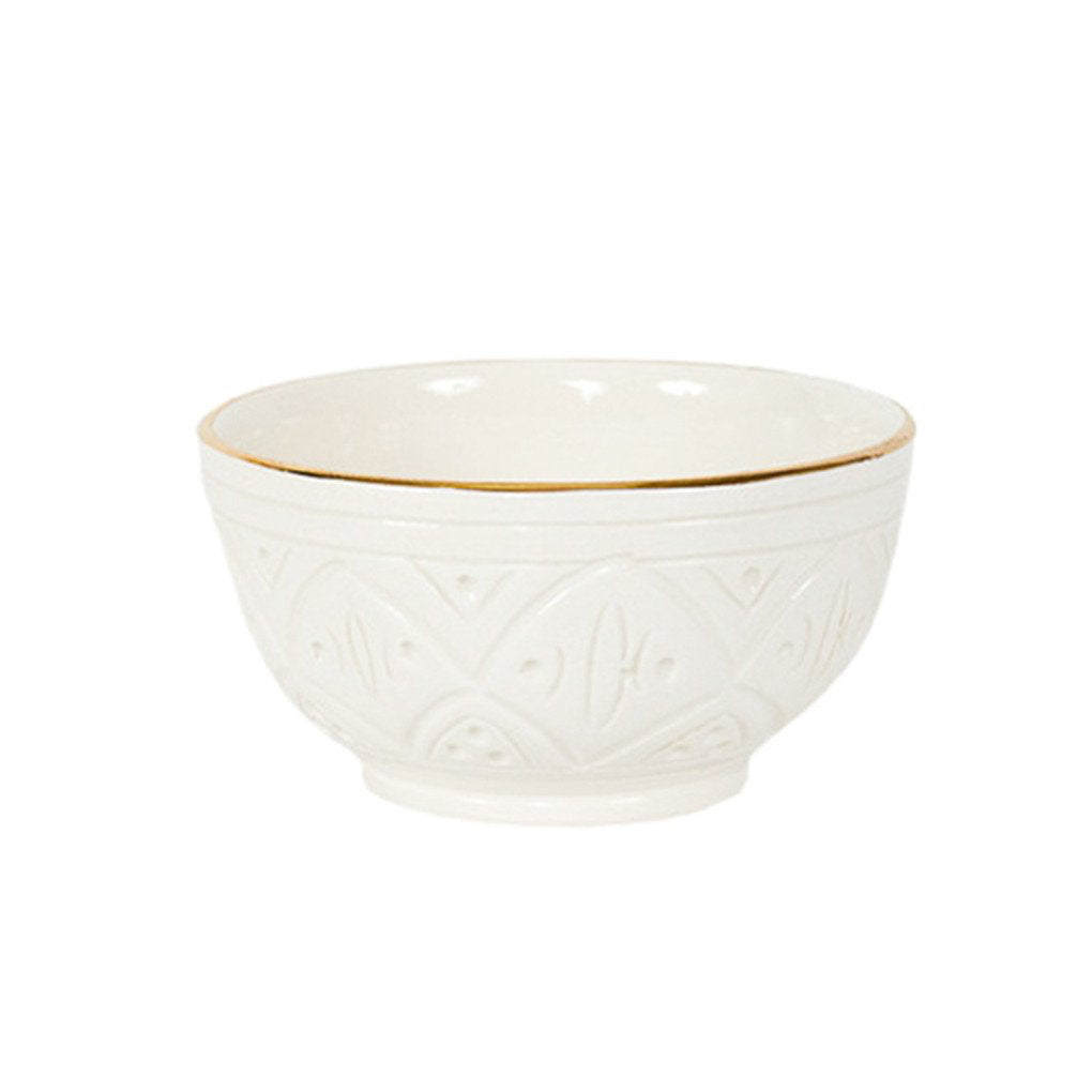 Handmade Moroccan Ceramic Bowl in Engraved White & Gold