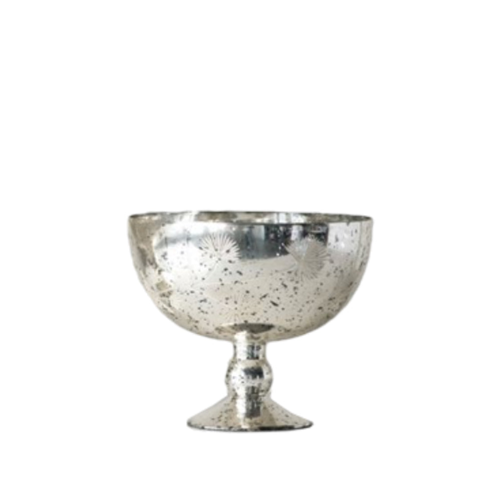 Etched Mercury Glass Footed Bowls | Two Sizes