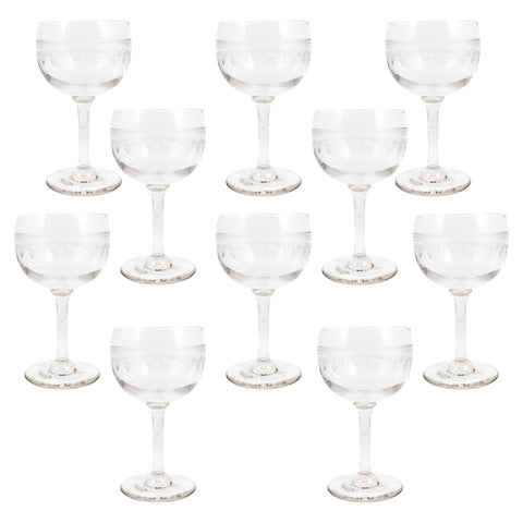 Vintage French Engraved Crystal Goblets | Set of 10