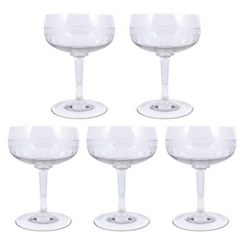 Vintage French Engraved Crystal Coupes | Set of 5