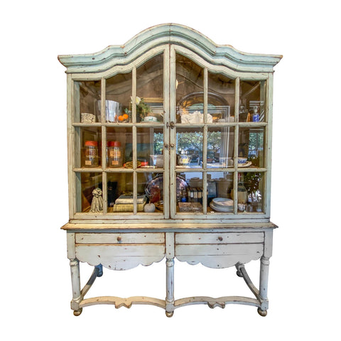 Antique European Painted Deux Corps Cabinet with Glass Pane Doors