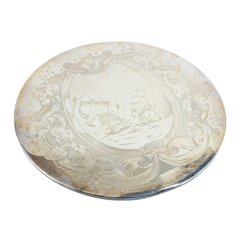 Vintage Falstaff "Neptune" Engraved Silver-Plate Plaque