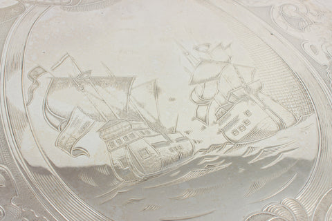 Vintage Falstaff "Neptune" Engraved Silver-Plate Plaque