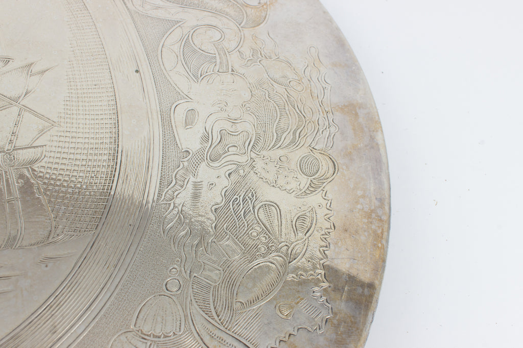 Vintage Falstaff "Neptune" Engraved Silver-Plate Plaque