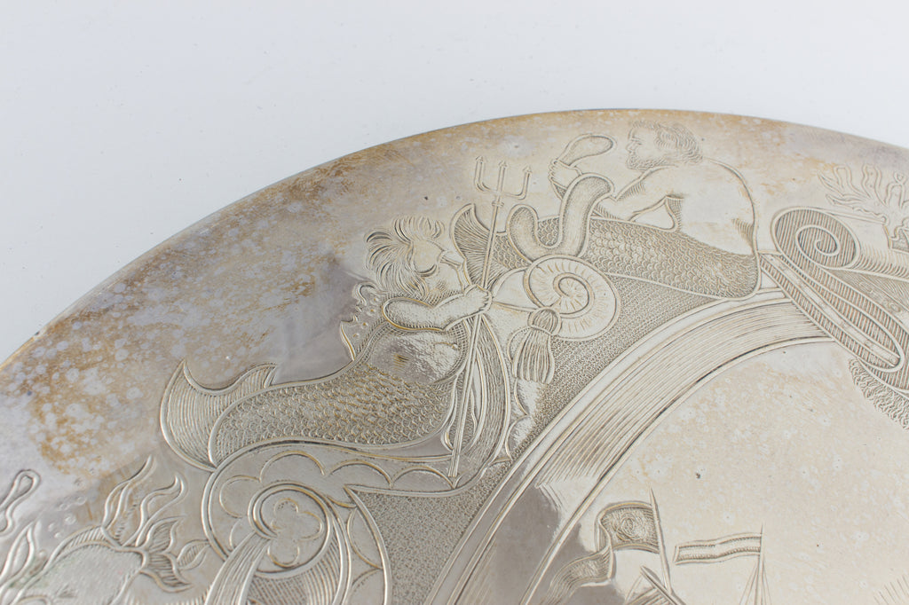 Vintage Falstaff "Neptune" Engraved Silver-Plate Plaque