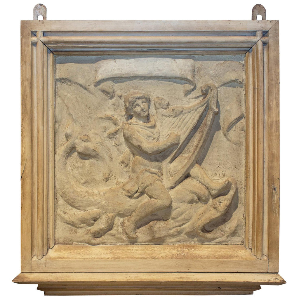 Antique Belgian Plaster Panel with Mythological Imagery
