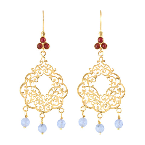 Turkish Delights Earrings: Filigree & Lavender Stone Danglers