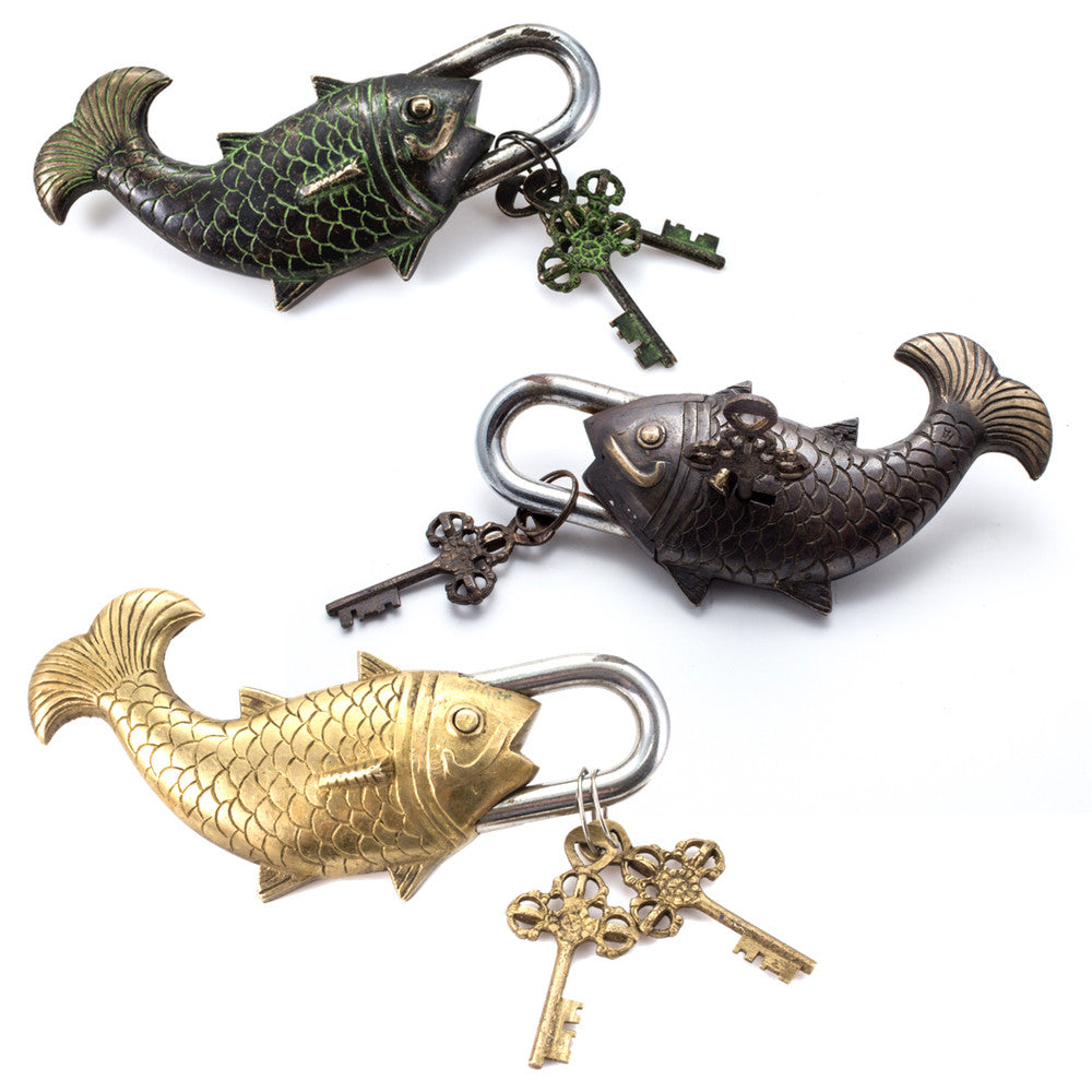 Oversized Brass Fish Locks with Keys (Three Colors)