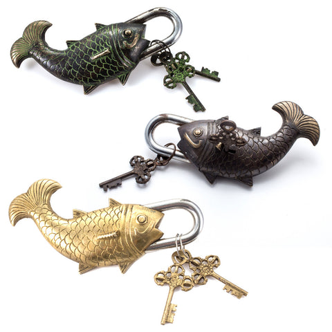 Oversized Brass Fish Locks with Keys (Three Colors)