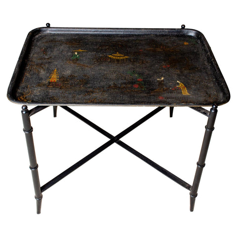 Vintage French Chinoiserie Tray Table in Black and Gold