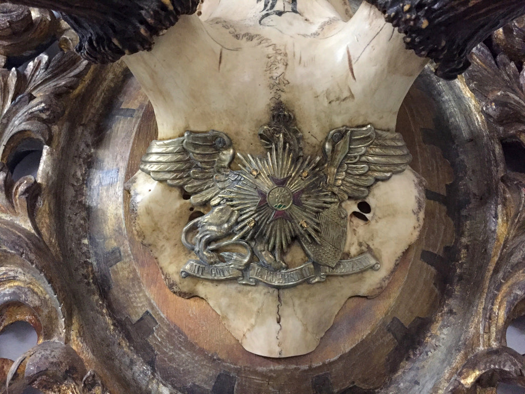 Antique Red Stag Trophy of The Grand Dukes of Baden on Ornate Gilt Plaque