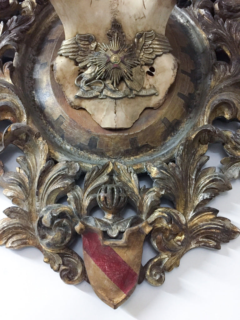 Antique Red Stag Trophy of The Grand Dukes of Baden on Ornate Gilt Plaque