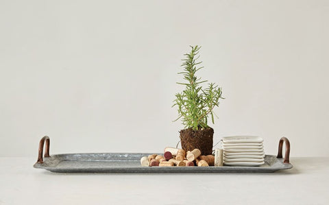 Decorative Galvanized Tray with Copper Handles