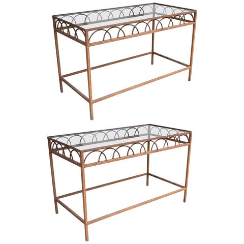 Pair of Antique French Iron & Glass Bar Tables from a Parisian Flower Shop