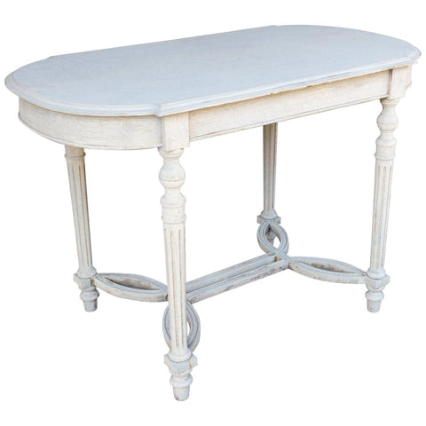 Beautifully Detailed Belgian Wood Accent Table in Greige Wash, circa 1900