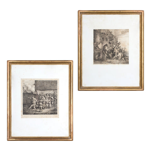 Pair of Antique French Etchings in Gilt Frames