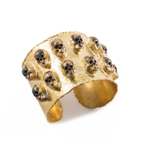 Brass Cuff with Distressed Metallic Skulls from Istanbul