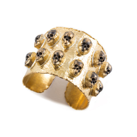 Brass Cuff with Distressed Metallic Skulls from Istanbul