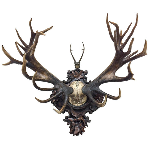 Grand Dukes of Baden Red Stag Trophy on Hand Carved Black Forest Plaque