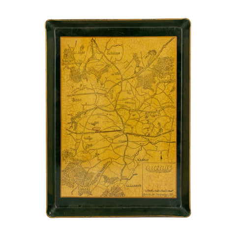 Vintage Belgian Metal Map Tray of Ellezelles, Belgium