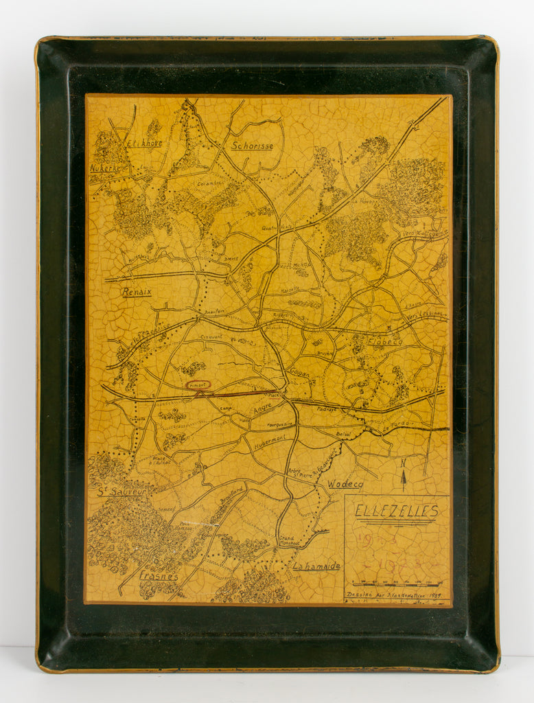 Vintage Belgian Metal Map Tray of Ellezelles, Belgium
