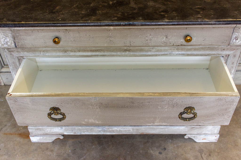 Vintage French Hand-Painted Commode with Three Drawers & Brass Hardware