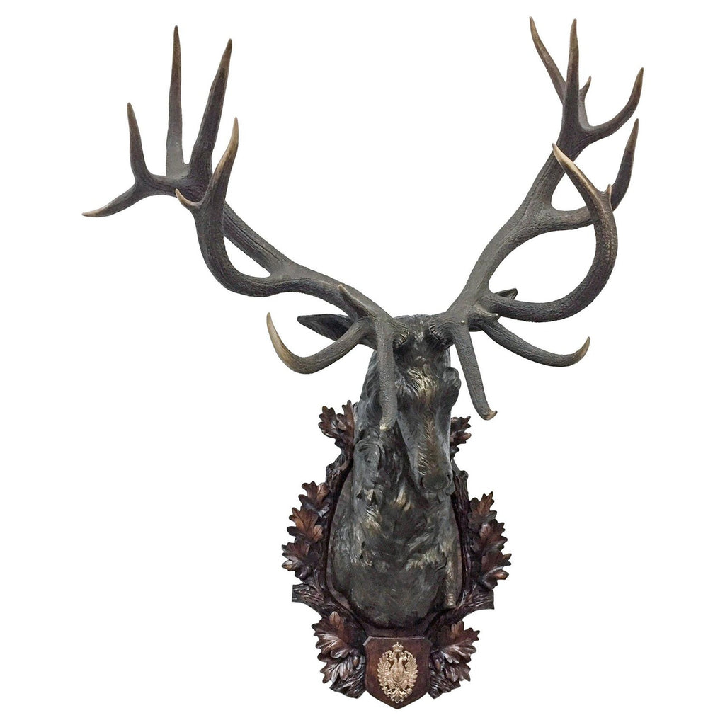 Antique Habsburg Red Stag Trophy on Bronze Shoulder Mount from Eckartsau Castle