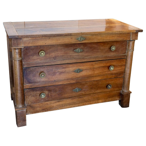 Antique French Walnut Chest with Hinged Lid and Two Drawers