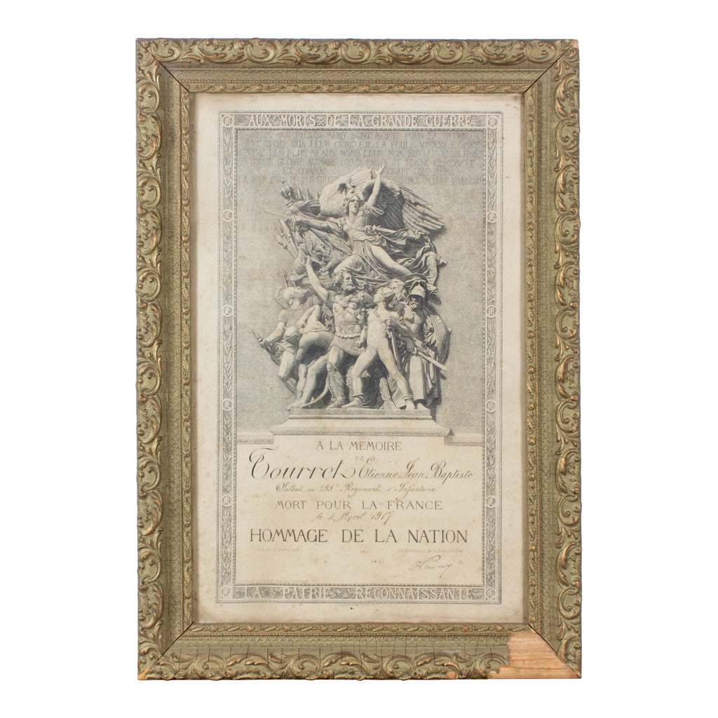 Antique French Framed Hommage De La Nation WWI Document Laurier antique-french-framed-hommage-de-la-nation-wwi-document-laurier