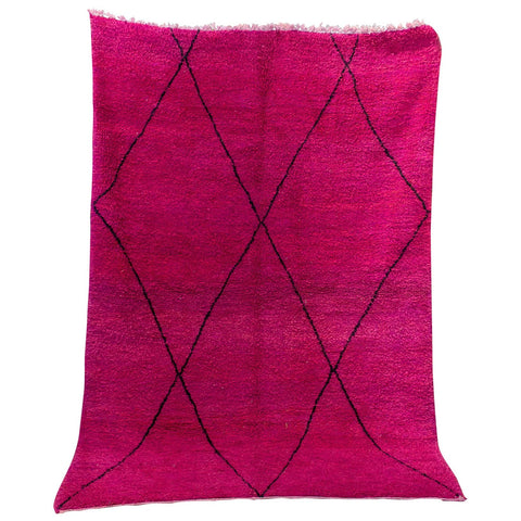 Moroccan Beni Ourain Double Sided Wool Rug in Hot Pink and Black