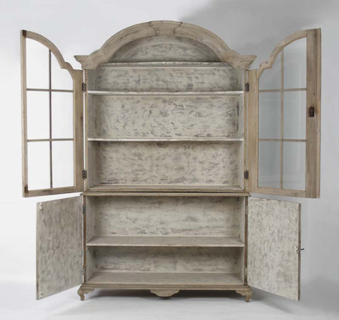 Large Distressed Hugh Cabinet w/ Glass Pane Doors