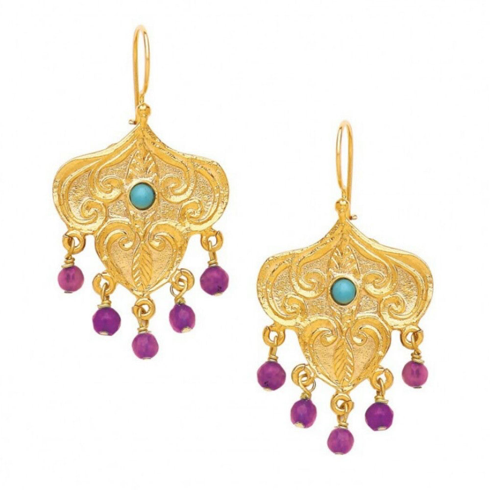 Turkish Delights Earrings: Fuchsia & Turquoise Chandelier on French Wire