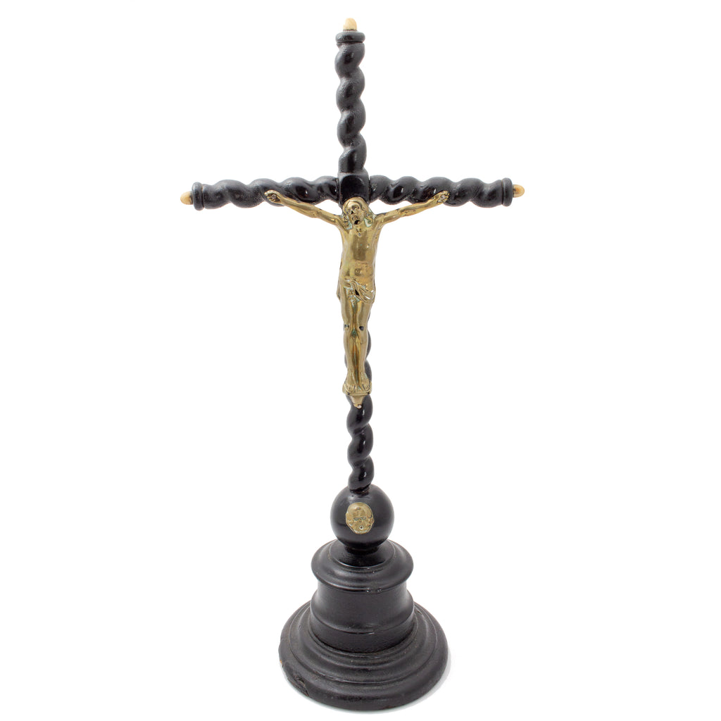 Antique Lacquered Wood & Brass Altar Crucifix found in France