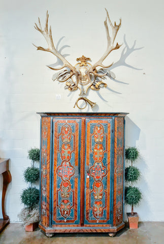 Antique Habsburg Red Stag on 18th Century Acanthus Leaf & Gilt Ribbon Plaque
