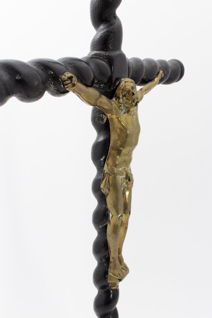 Antique Lacquered Wood & Brass Altar Crucifix found in France
