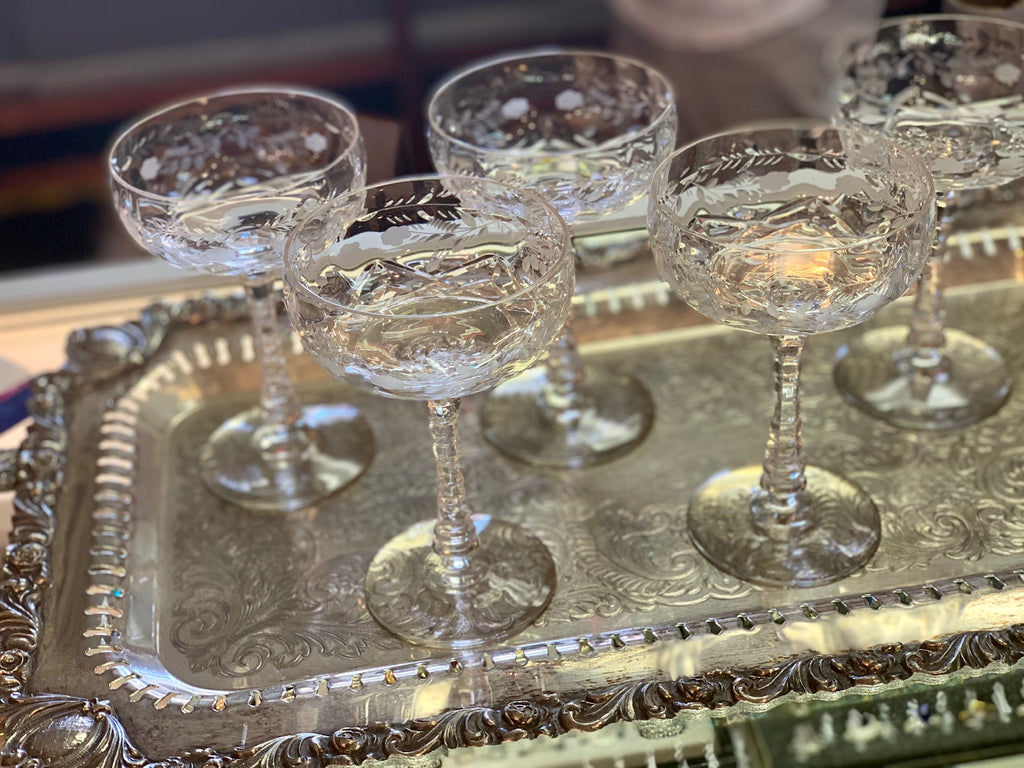 Set of 7 Antique French Crystal Champagne Coupes – Laurier Blanc