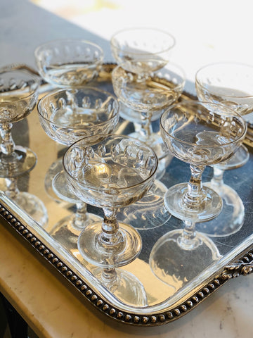 Set of 8 Antique French Crystal Champagne Coupes