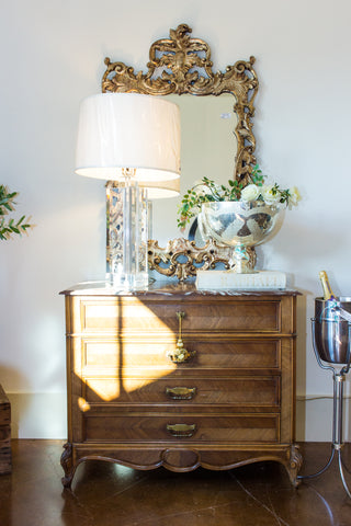 19th Century Louis XV Style Carved Wood Chest with Veneer Details and Marble Top