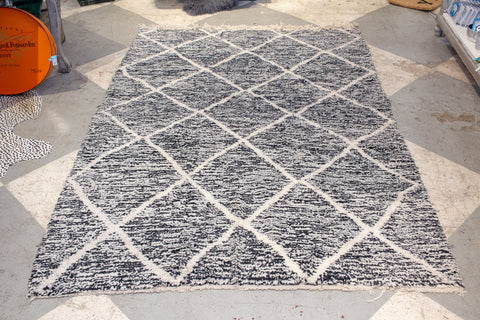 Moroccan Beni Ourain Double Sided Wool Rug in Black & Ivory Merle