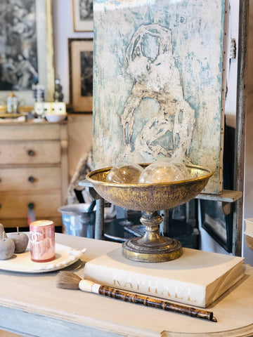 Textured Decorative Pedestal Bowl in Antiqued Gold Finish