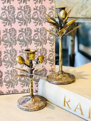 Metal Olive Branch Taper Candle Holders | Two Sizes Available