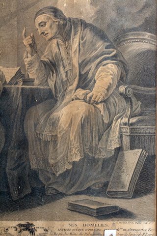 Antique Framed Etching of Saint Gregory the Great, by I.A. Marlinet