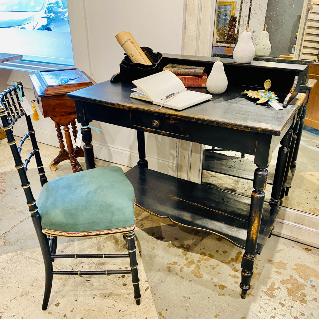 Antique French Writing Desk with Distressed Black Painted Finish