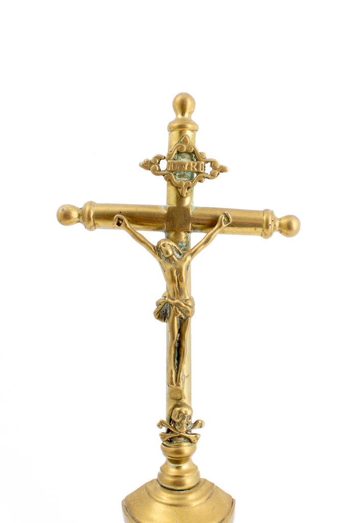 Antique French Brass Standing Crucifix