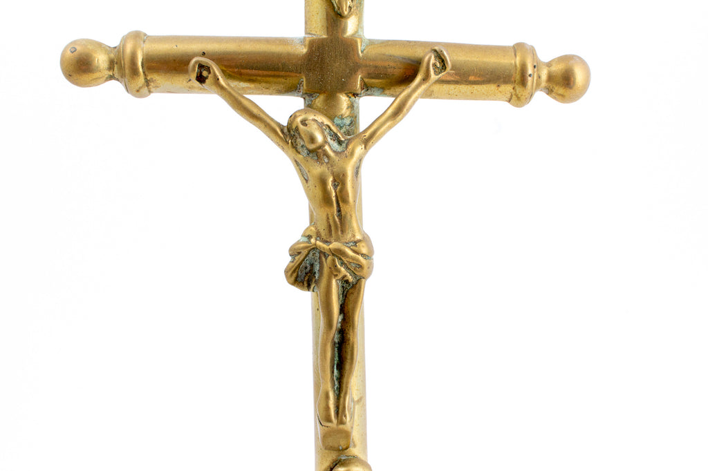 Antique French Brass Standing Crucifix