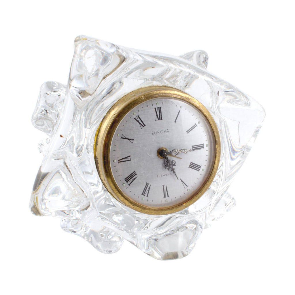 French Mid-Century Schneider Free Form Crystal Clock found in Paris