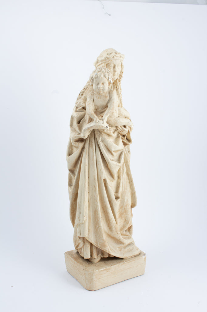 Antique French Plaster Holy Mother Statue