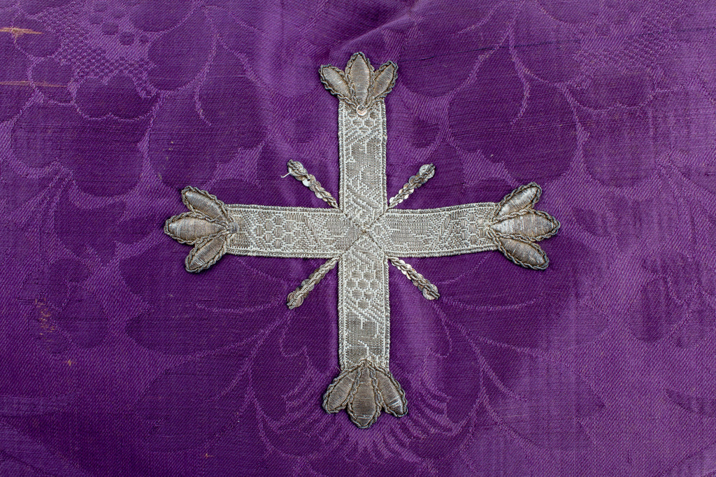 Antique French Religious Textile Fragment Pillow | 20" x 20"