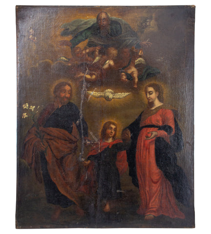 Antique French Religious Oil Painting - Unframed